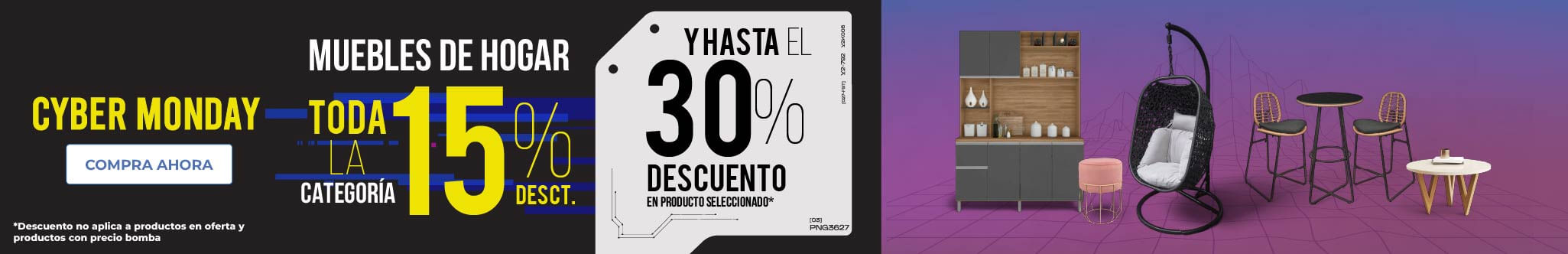Cyber Monday TODO muebles al 15% Dsct + ENVÍO GRATIS