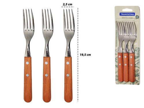 Tenedor de Madera Tramontina Dynamic, 3 Piezas, 19.5x2.5cm, 22302 \ 300 \ 017207