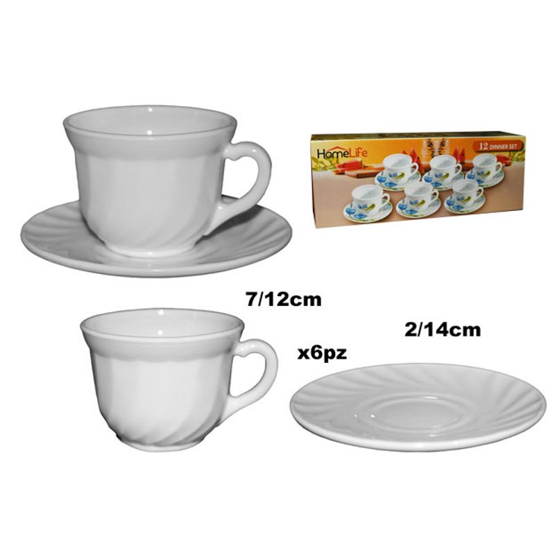 6 Tazas De Te Cafe Con 6 Platos Vidrio Templado Opal Caja - $ 29.905,2