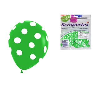 Globo fashion s r-12 verde lima ref: 031 blanco polka dots x25 pz.