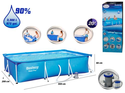 Piscina de Tubo Rectangular Bestway, Filtro, 300x200x 66cm, 56412