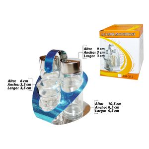 Salero y Pimentero de Vidrio con Base, 3 Piezas, kh-312