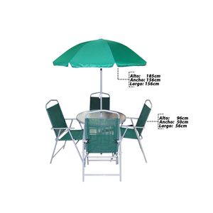 Mueble para exterior Mesa \ silla \ parasol 6 piezas Metal \ poliester