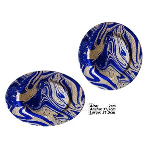 Plato de vidrio Redondo Decoración Azul \ plateado 32 cm 3200-1G78-94-001-17451