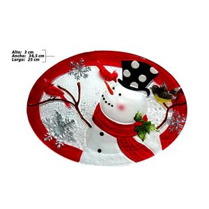 Plato nav.vidrio muneco nieve aesxx1043 (35x25x2cm)