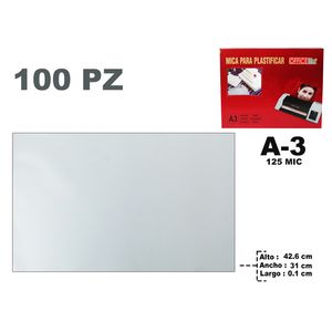 Mica para Plastificar A3, 100 Piezas, 42,6x31x0.1cm, 125mic