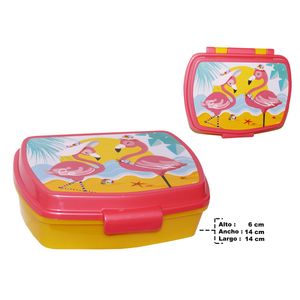 Lonchera Plástica Flamingo, Rosa y Amarillo, 6x14x14cm, 29174ST