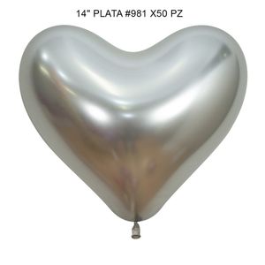 Globo reflex corazon 14 pulg. plata 981 \ 179223 x50 pz.