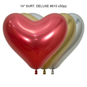 Globo reflex corazon 14 pulg. surt. deluxe 915 \ 470375 x50 pz.