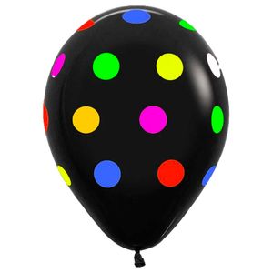 Globo fashion s r-12 negro ref: 080 polka dots neon x25 pz.