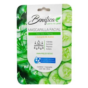 Mascarilla Facial Benéfica, Aloe Vera y Pepino, 25ml, Piel Seca, T10312