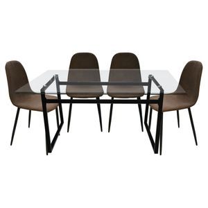 Juego Comedor, Vidrio, 1 Mesa, 4 Sillas, 75x90x160cm, ddt901-2+dc801