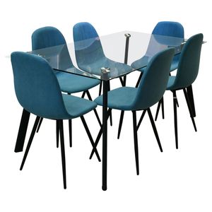 Juego Comedor, Vidrio, 1 Mesa, 6 Sillas, 75x90x160cm, dt8140-1+dc801a