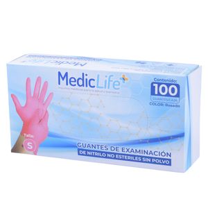 Guante Nitrilo Medic Life, Rosa, Sin Polvo, 100 Piezas, GNTRSP100