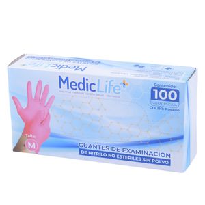 Guante nitrilo sin polvo rosado mediclife x100 pz. (m)