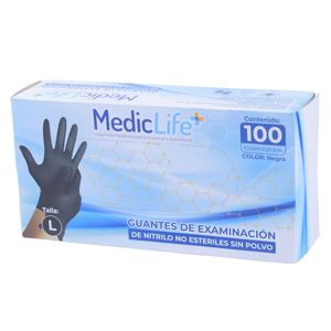 Guante nitrilo sin polvo negro (l) mediclife x100 pz.