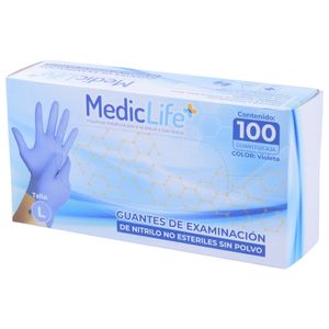 Guante nitrilo sin polvo violeta mediclife x100 pz. (l)