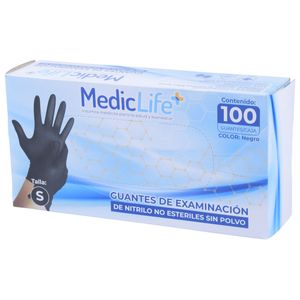 Guante nitrilo sin polvo negro (s) mediclife x100 pz.