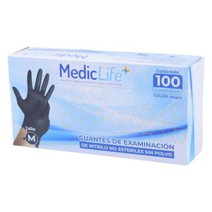 Guante nitrilo sin polvo negro (m) mediclife x100 pz