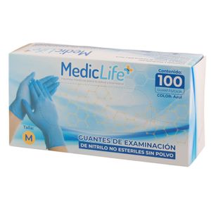 Guante Nitrilo Medic Life, Sin Polvo, 100 Piezas, GNMLSP100