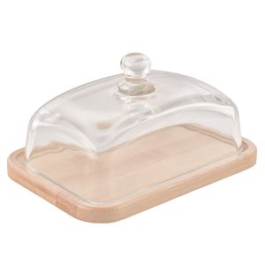 Mantequillera Vidrio Base Bambú, 10x13x18cm, san4668 \ v23