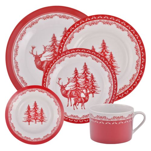Vajilla Navideña, Porcelana, Roja, 20 Piezas, 24040