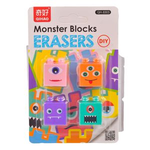 Set 4 Borradores, Forma Monster, Surtido, of0361 \ qh-8303