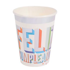 Vaso desechable carton feliz cumpleaños x8 pz.ref: 4382 \ ca-fcm2-v9