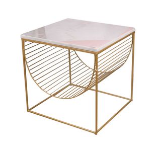 Mesa Centro Metálica, Blanca con Bordes Dorados, 45x45x45cm, es21761