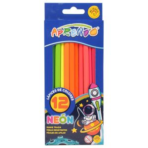 Lápiz Color Aprendo, Neón, 12 Colores, 18cm, mq-1002