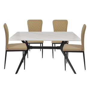 Juego Comedor, Blanco, 1 Mesa, 4 Sillas, 75x80x140cm, br-24dt02 \ br-24a10