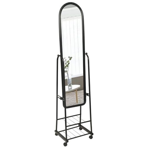 Espejo Con Rueditas Y Estantes, Negro, 37cmx159cmx32cm, WS-01