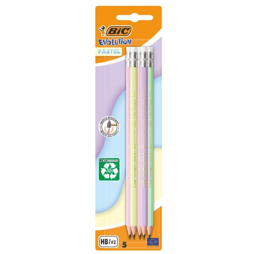 Lapiz bic evolution grafito pastel c \ borrador x5 pz.ref:518986
