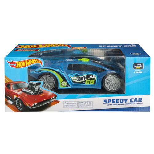 Carro Con Luces y Sonido, Hot Wheels, Speedy Car, Azul, 22cm, 16131