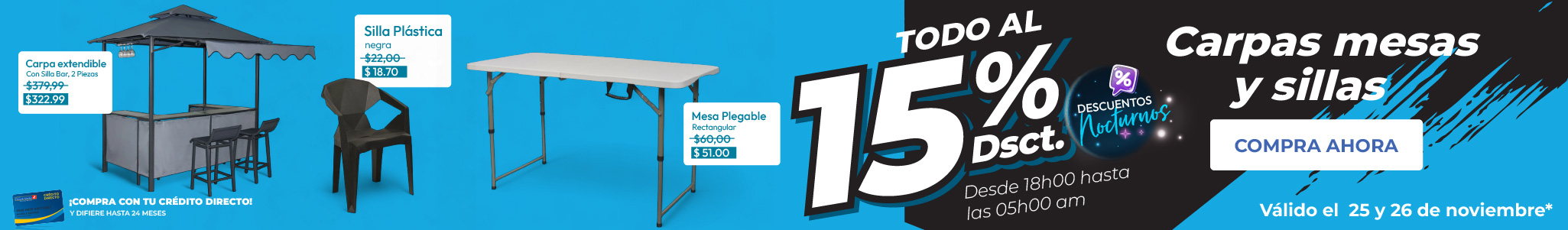 Carpa y sillas TODO al 15% Dsct