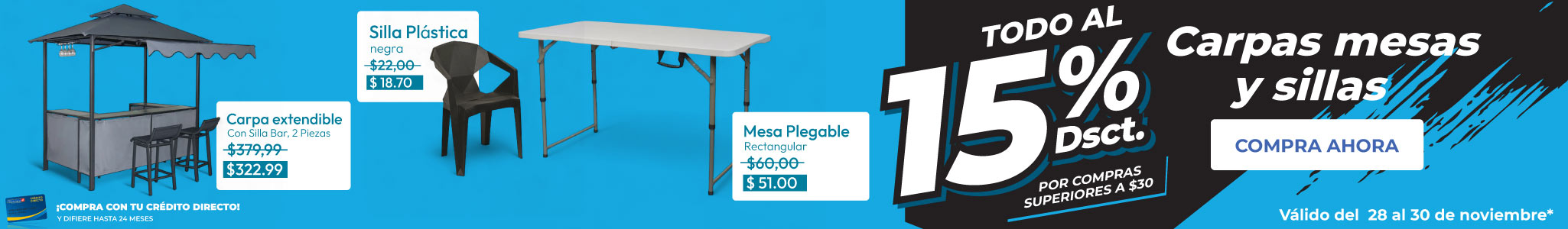 Carpa y sillas TODO al 15% Dsct